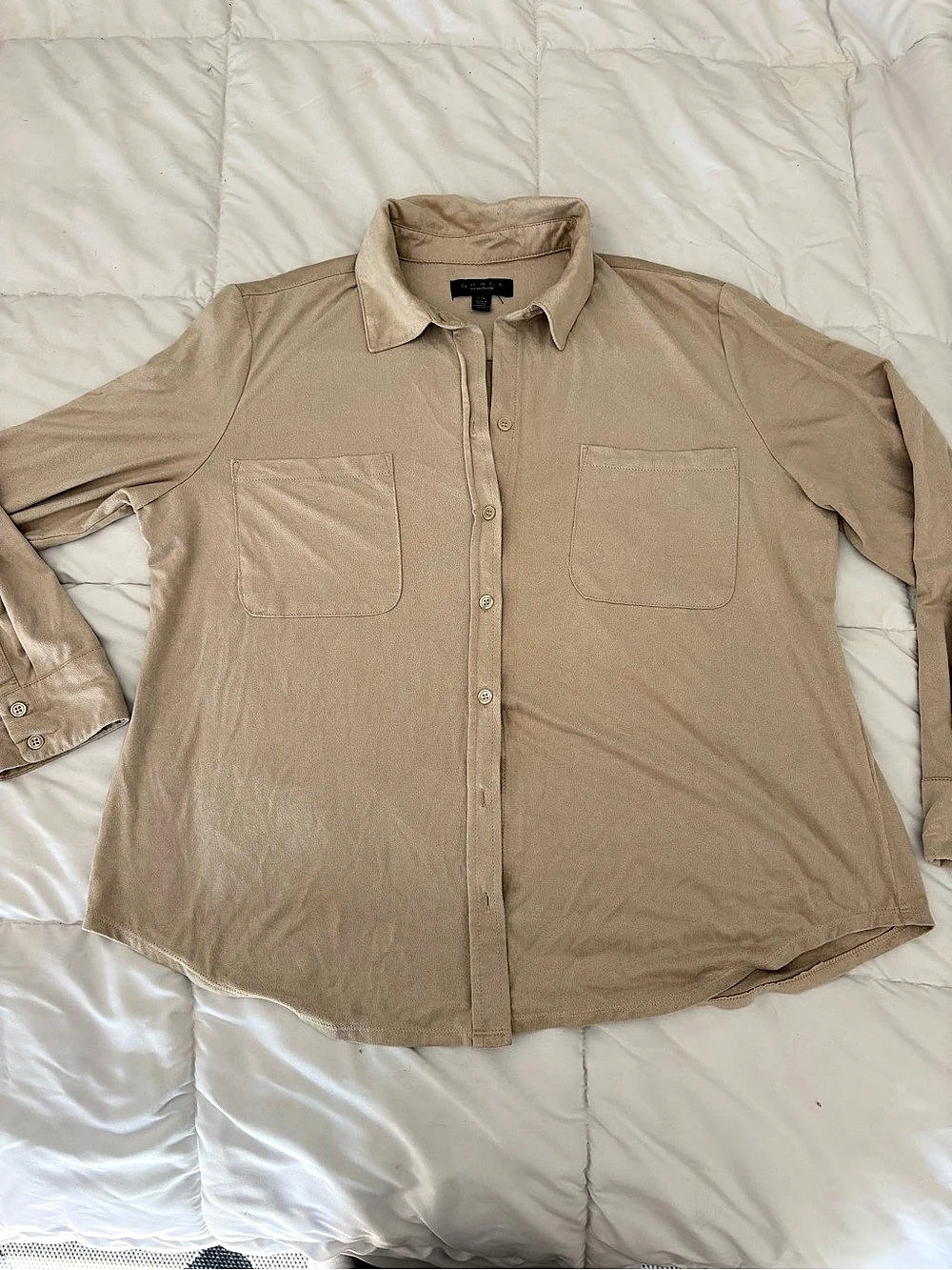 GRACE Button Down Shirt in Brown Size Large